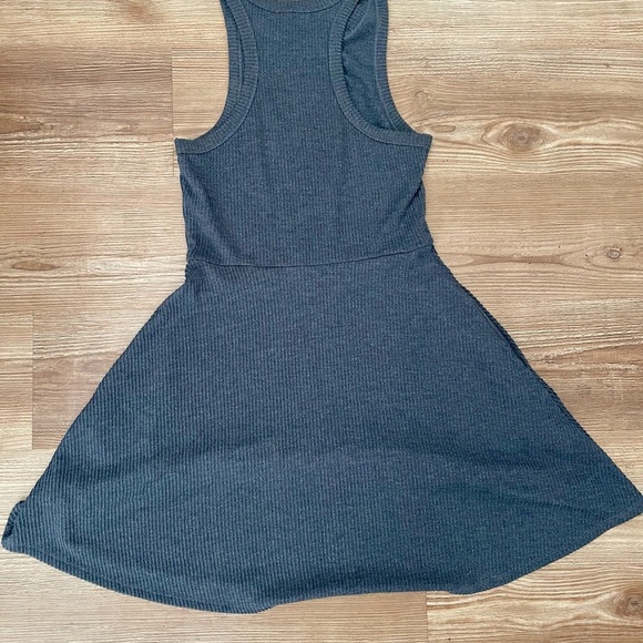 BP. Nordstrom Ribbed Skater Dress High Neck Razor Back Pockets Charcoal Gray - Picture 9 of 9
